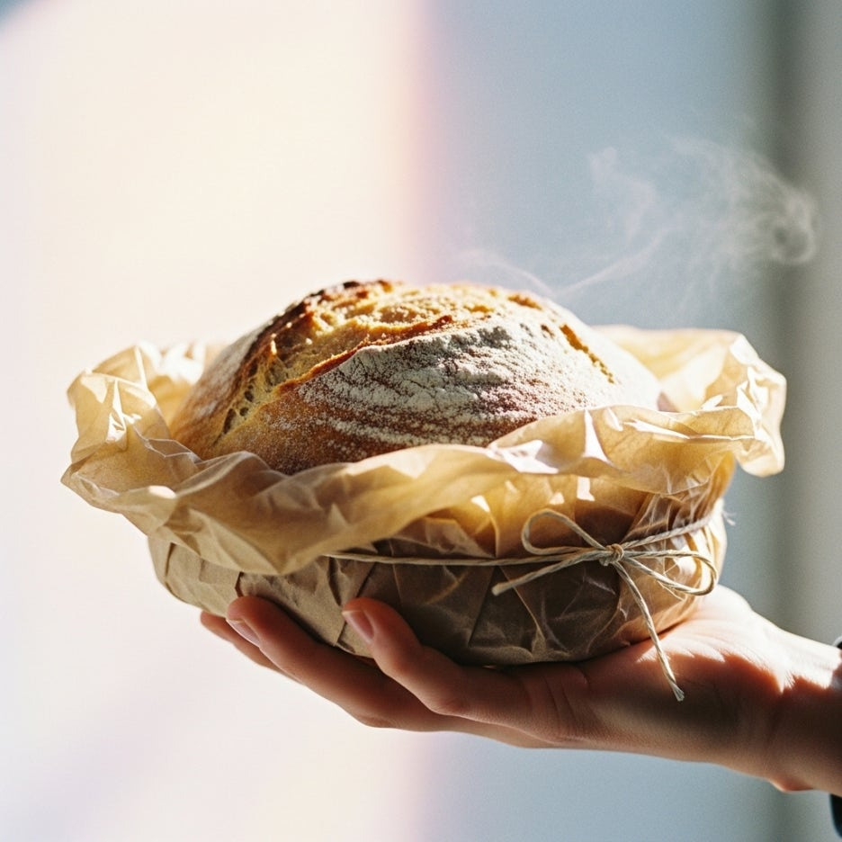 갓 구운 빵을 종이봉투에 담아 든 따스한 손길