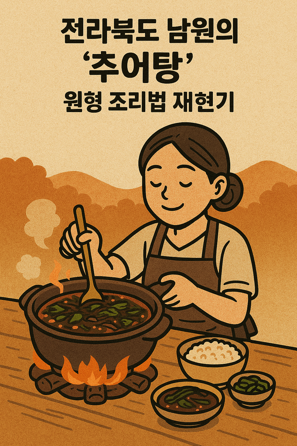 가마솥에 미꾸라지를 넣고 전통 방식으로 국을 끓이는 장면