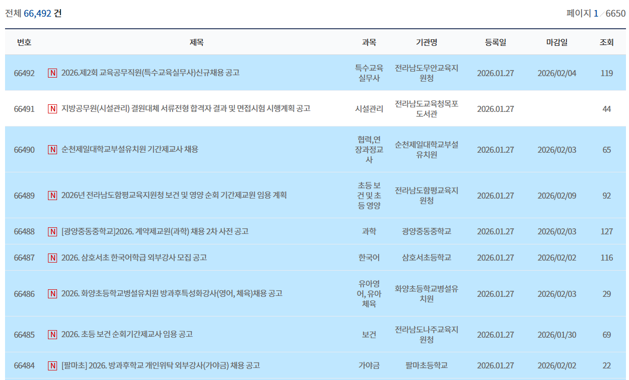 전남교육청 구인구직 바로가기 (https://www.jne.go.kr/)