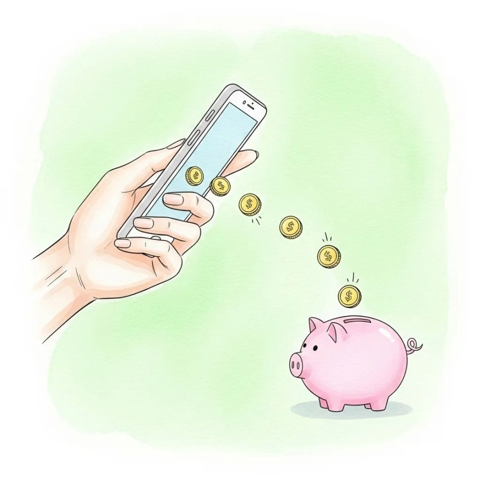 스마트폰으로 소소하게 돈을 모으는 모습
