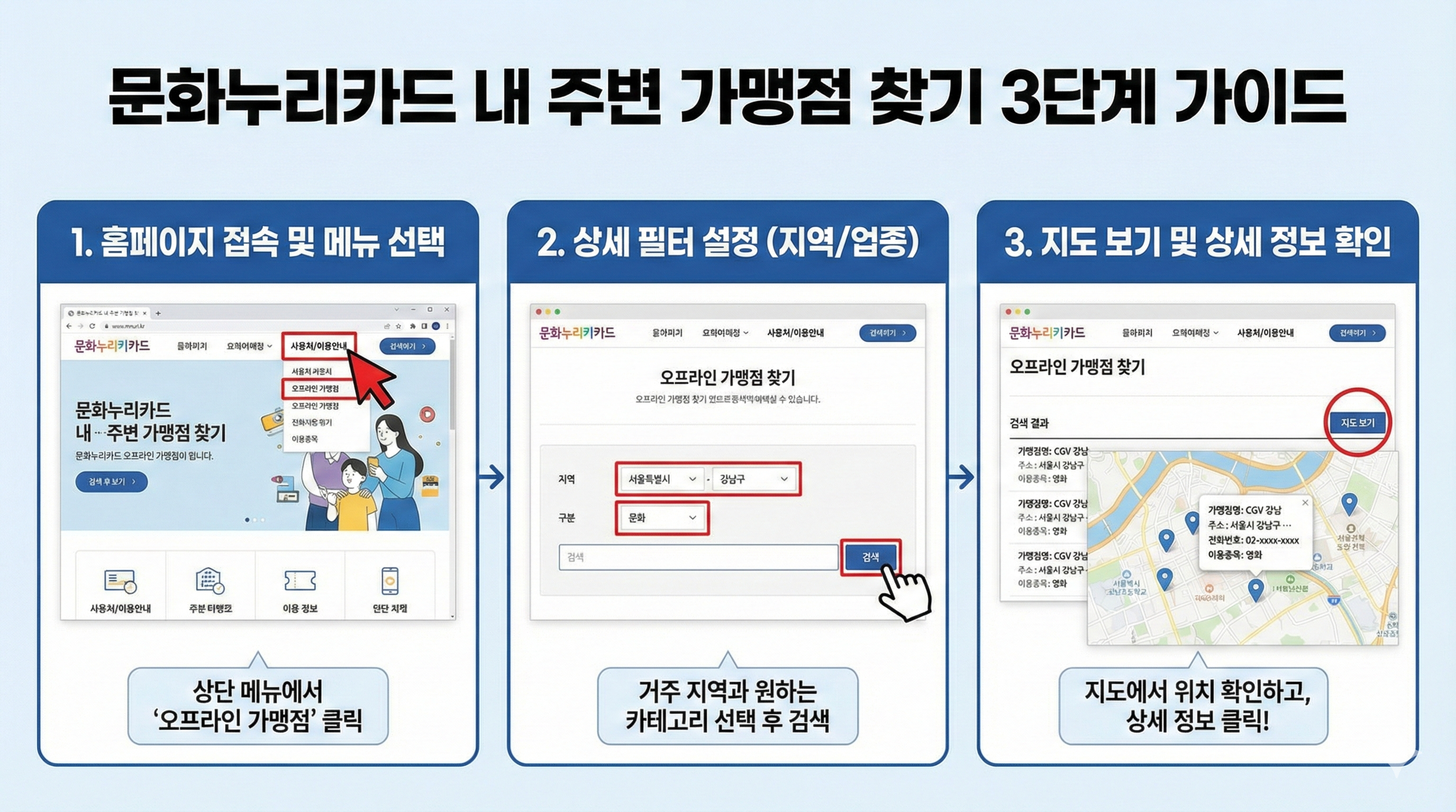 문화누리카드 내주변 가맹점 찾기 3단계 가이드