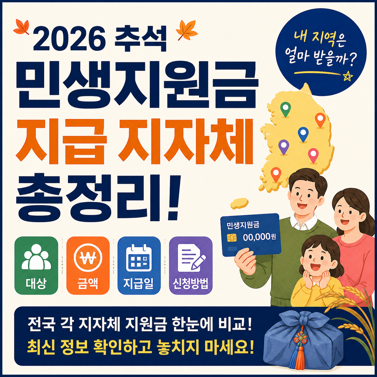 2026 추석 민생지원금 지급 지자체 총정리! 대상·금액·지급일·신청방법, 내 지역은?