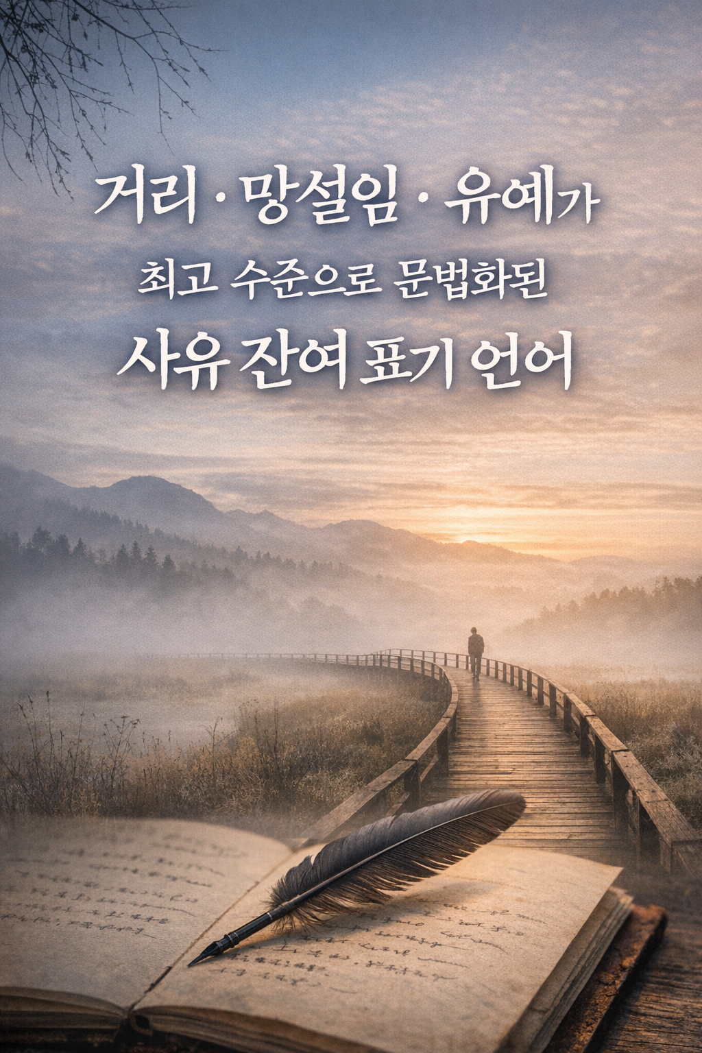"한국어는 거리&middot;망설임&middot;유예가 최고 수준으로 문법화된 구조를 갖춘 사유 잔여 표기 언어"라는 분석에 대한 ChatGPT의 생성 이미지
