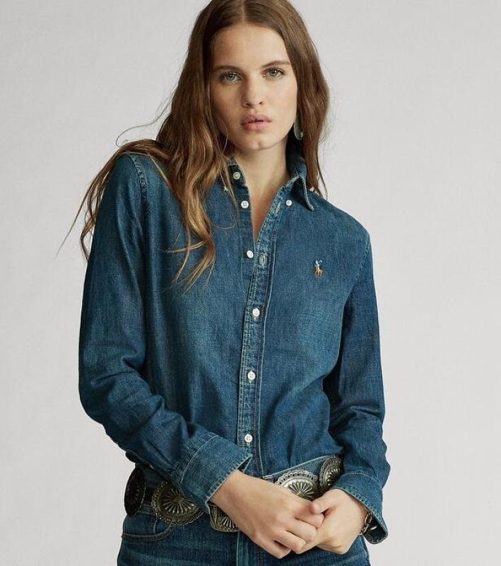 폴로 랄프 로렌 폴로랄프로렌 우먼스 커스텀핏 데님 셔츠 여성용 청셔츠 청남방