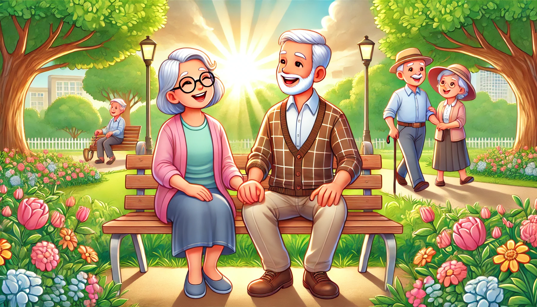 벤치에-다정히-앉아있는-남녀-노인