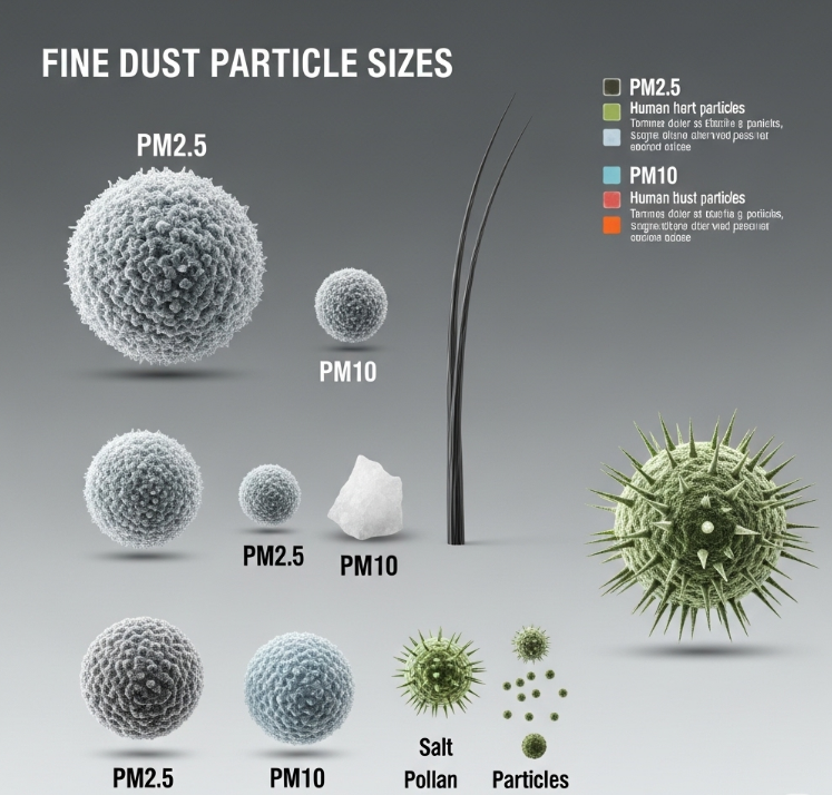 그림 1: 미세먼지와 초미세먼지의 크기 비교 (예시)