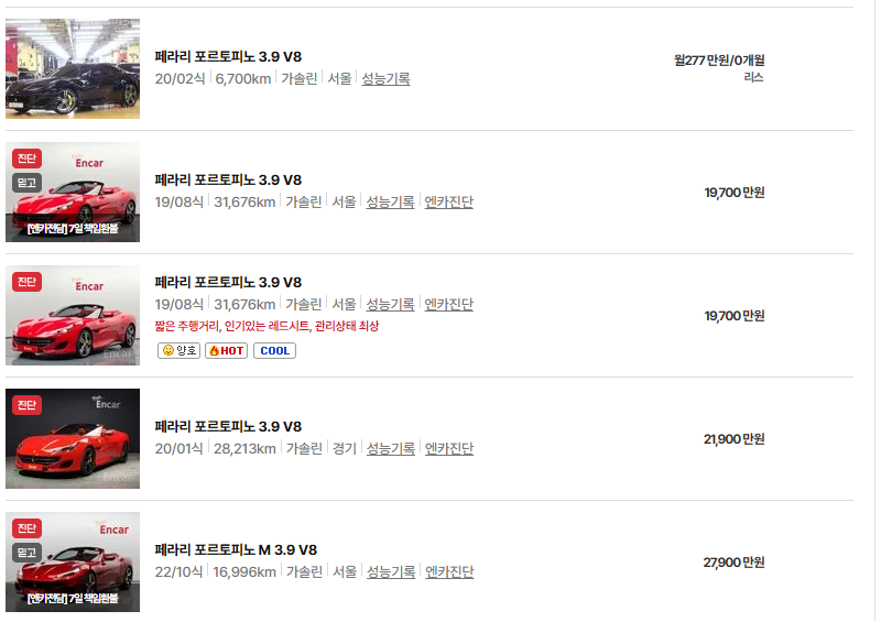 페라리 포르토피노 중고차 가격 시세표 유지비