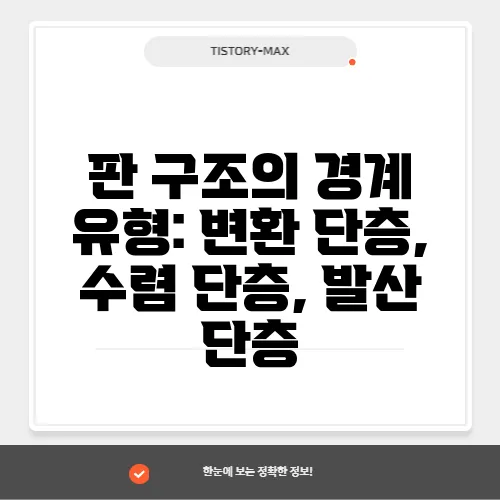 판 구조의 경계 유형: 변환 단층, 수렴 단층, 발산 단층