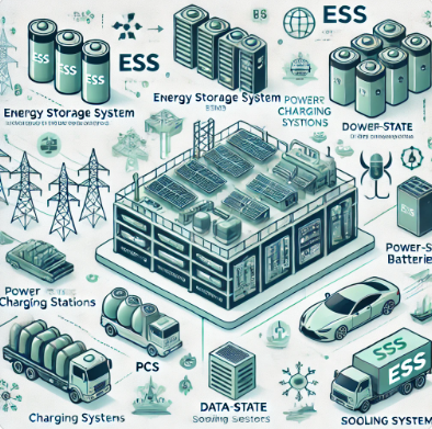 ESS 구조 및 산업 응용 분야 관려 인포그래픽 이미지