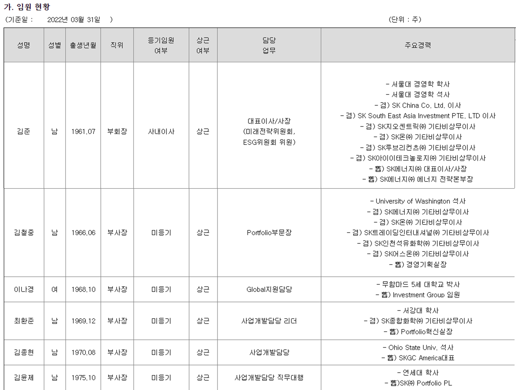 SK이노베이션 임원