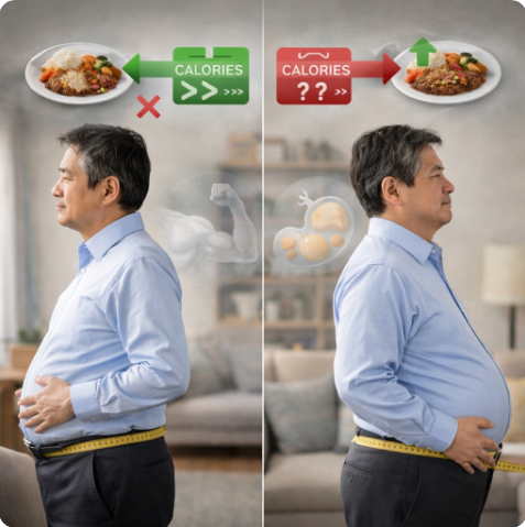 중년 이후 살찌는 이유에 대한 사진