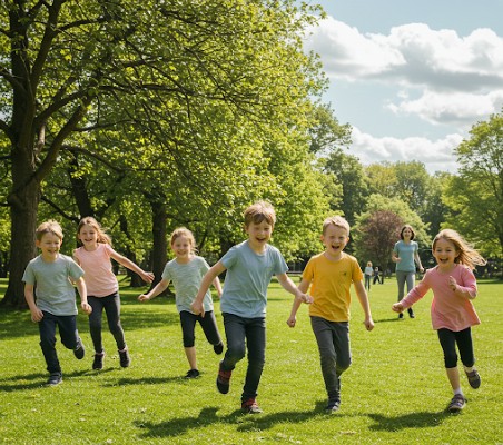 여름철 아이들이 뛰어 노는 모습