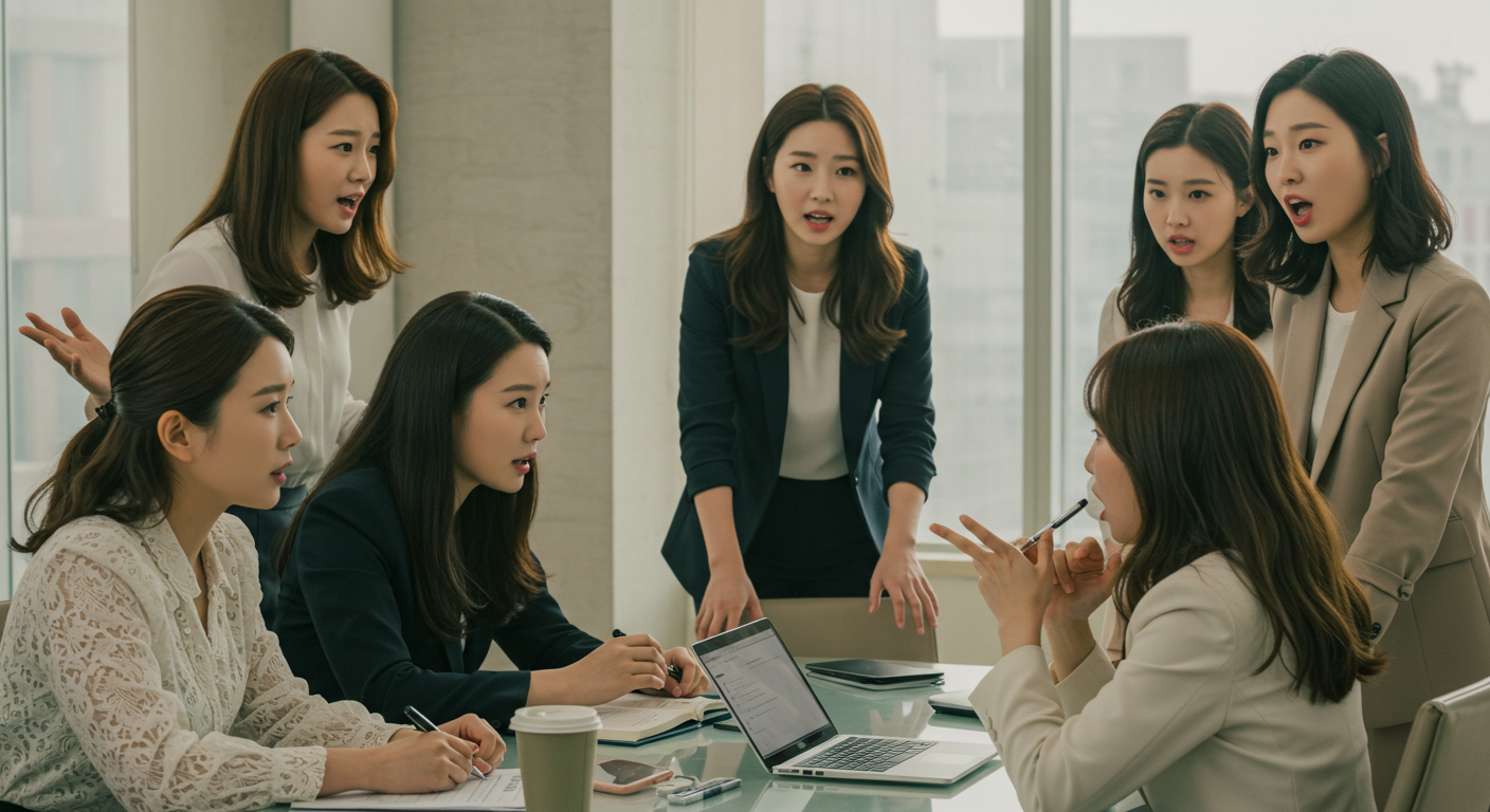 열띤 토론을 하는 엄마들