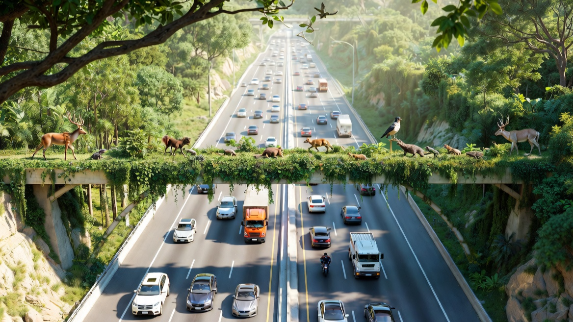 인간의 도로와 자연의 이동로가 공존하는 이상적인 생태 통로의 모습