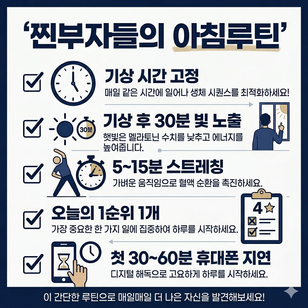 진짜 부자들이 아침에 먼저 하는 5가지 인포그래픽