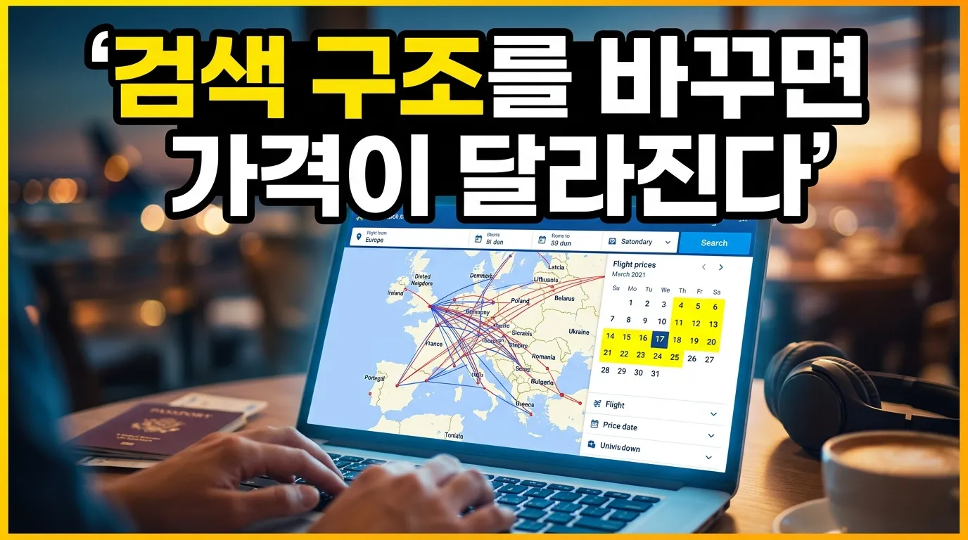 유럽 항공권 가격 달력과 노선 지도를 함께 보는 장면