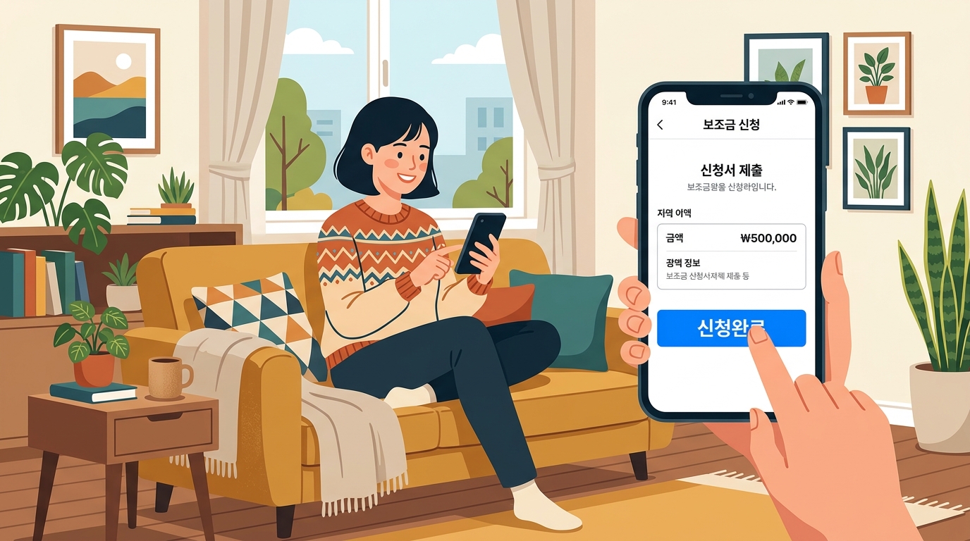 카드사 모바일 앱을 활용해 비대면으로 고유가 피해지원금 신청방법을 진행하는 한국인 여성