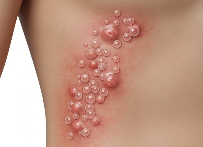 대상포진 발진 부위를 설명하는 의학 이미지