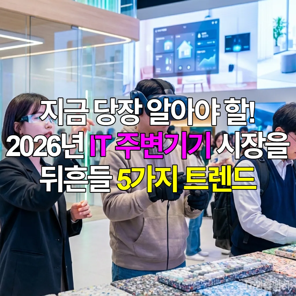 2026년 IT 주변기기 시장의 주요 트렌드를 보여주는 미래 기술 전시회 풍경