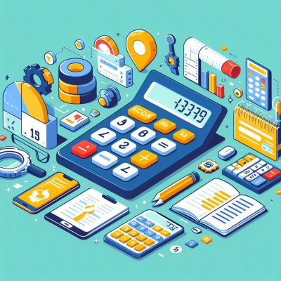 다양한 계산기와 수학 도구들이 배치된 이미지.