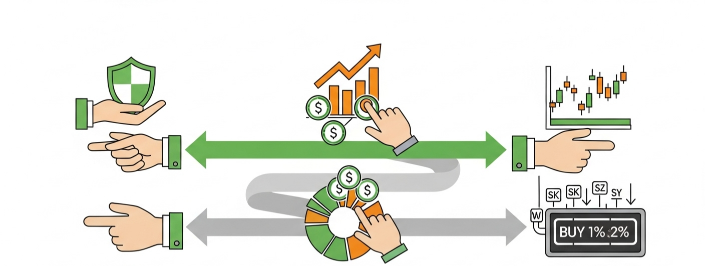 일임형, 신탁형, 중개형 ISA 계좌의 특징을 시각적으로 구분하여 보여주는 인포그래픽으로, 각 유형의 선택지를 안내합니다.