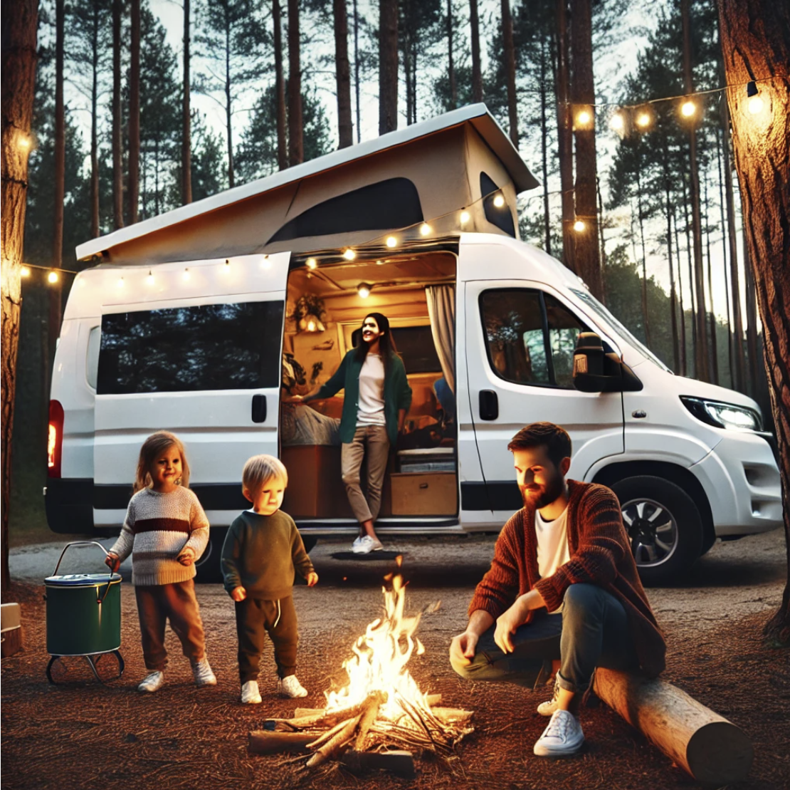 아이와 함께 캠핑카로 여행하는 모습
