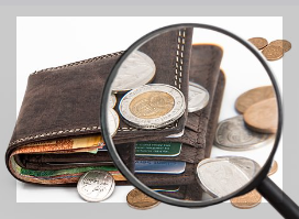 지갑을 돋보기로 보고 있음