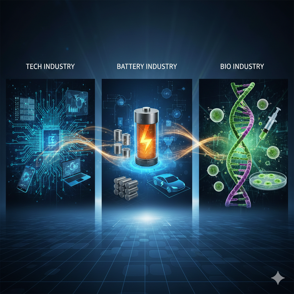 테크와 2차전지, 바이오 산업 사진