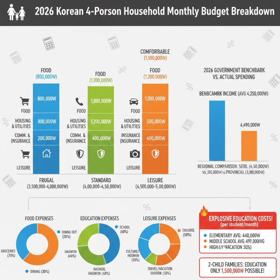4인 가구 월 생활비 완전 분석, 2026년 식비 교육비 주거비 구조와 절약 전략