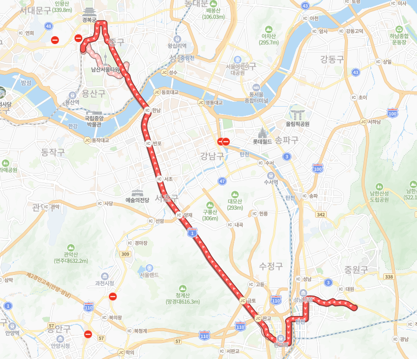 서울-성남-9300번-버스-노선-지도