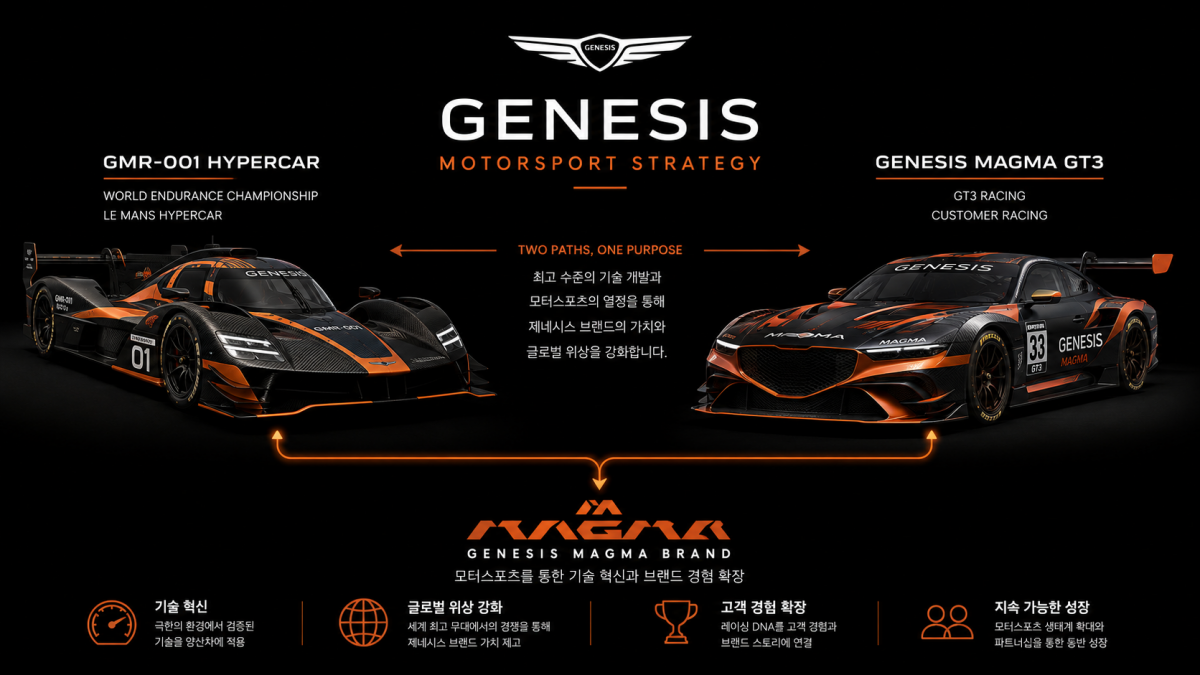 GMR-001 하이퍼카와 마그마 GT3의 제네시스 모터스포츠 전략 구조