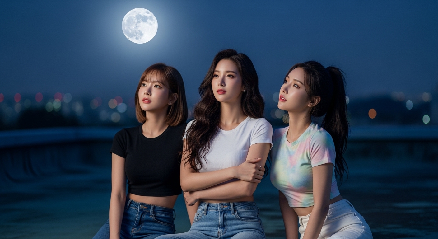 보름달을 보고있는 여자들