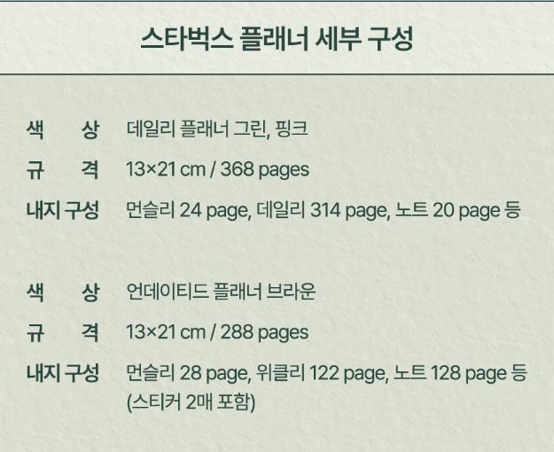 2025년 스타벅스 플래너 세부 구성
