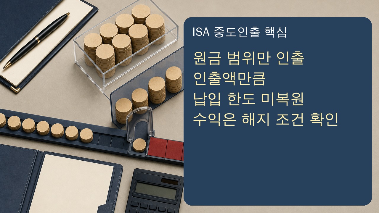 ISA 중도인출에서 납입원금과 투자수익금, 복원되지 않는 납입한도를 구분하는 장면