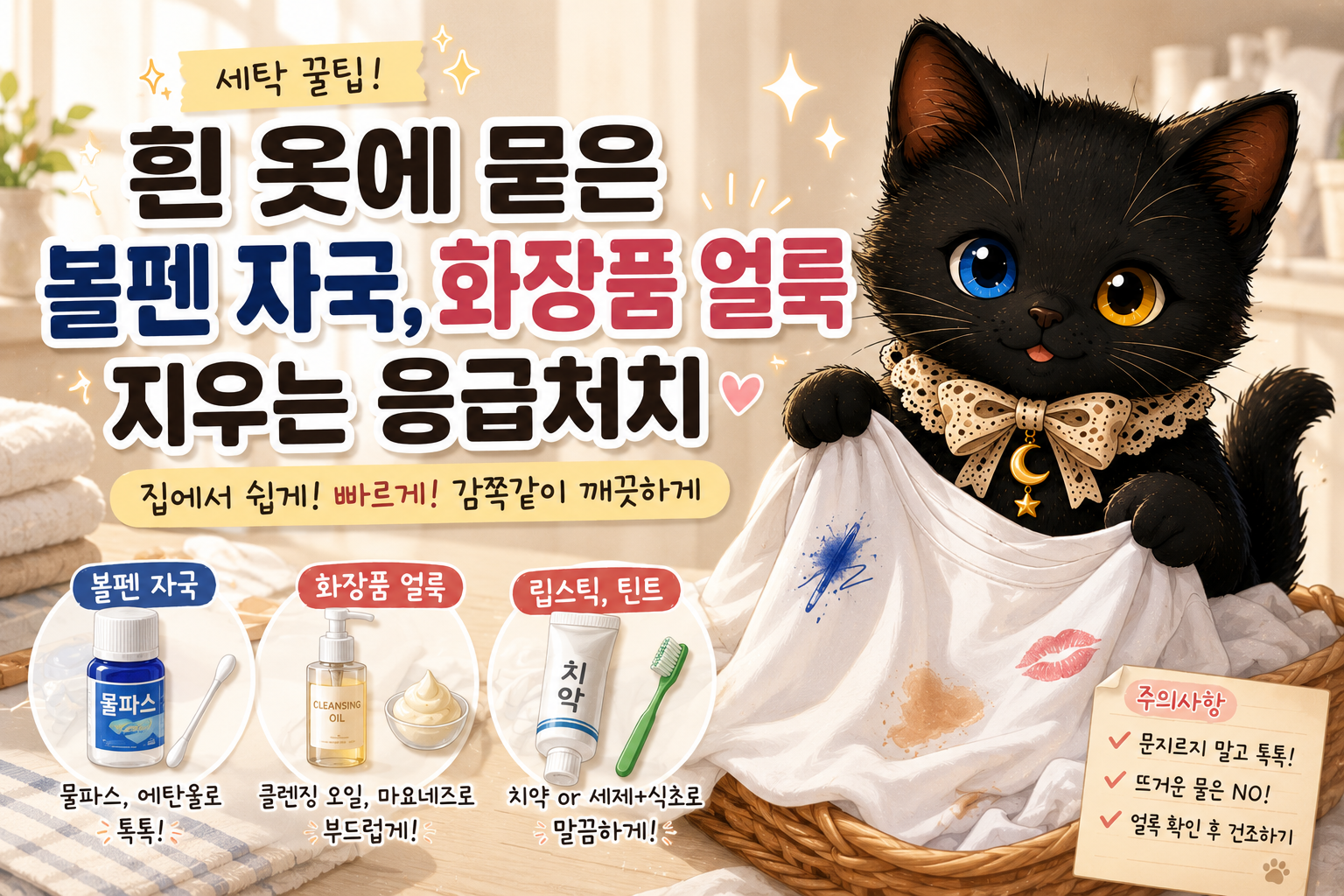 흰 옷에 묻은 볼펜 자국과 화장품 얼룩, 당황하지 않고 지우는 응급처치 방법