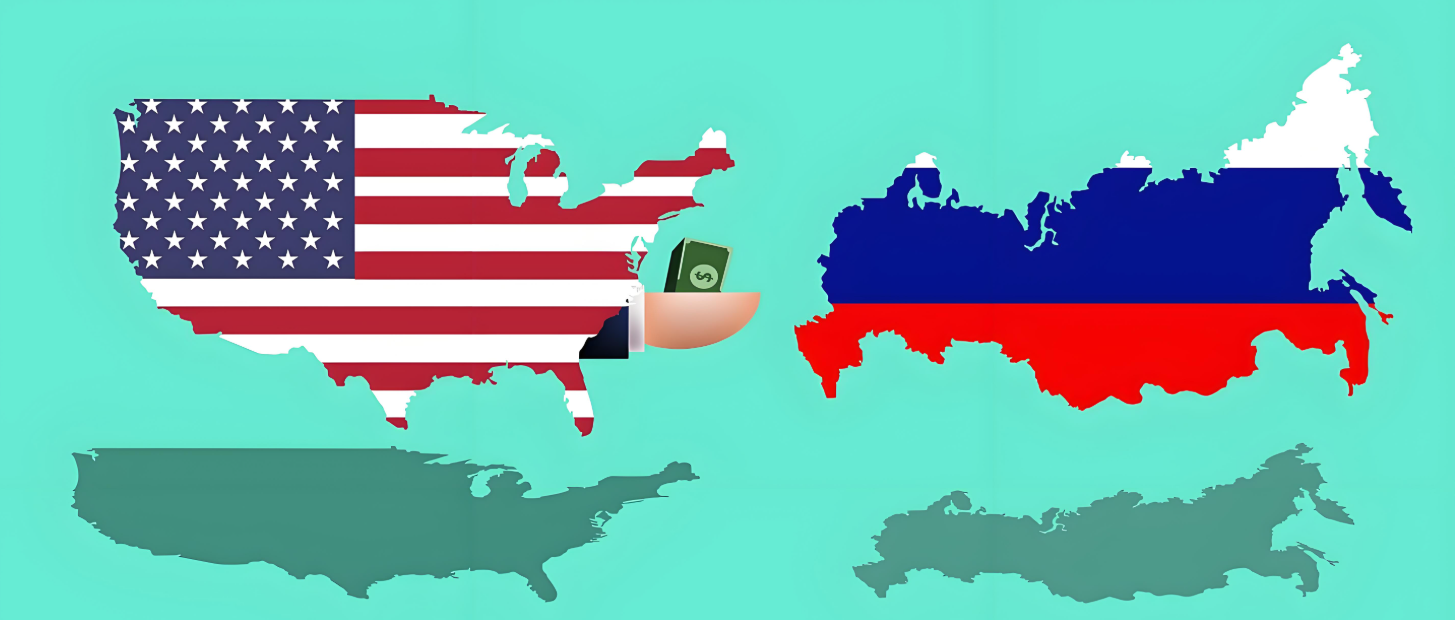 미국러시아땅의지도로대립하고있는그림