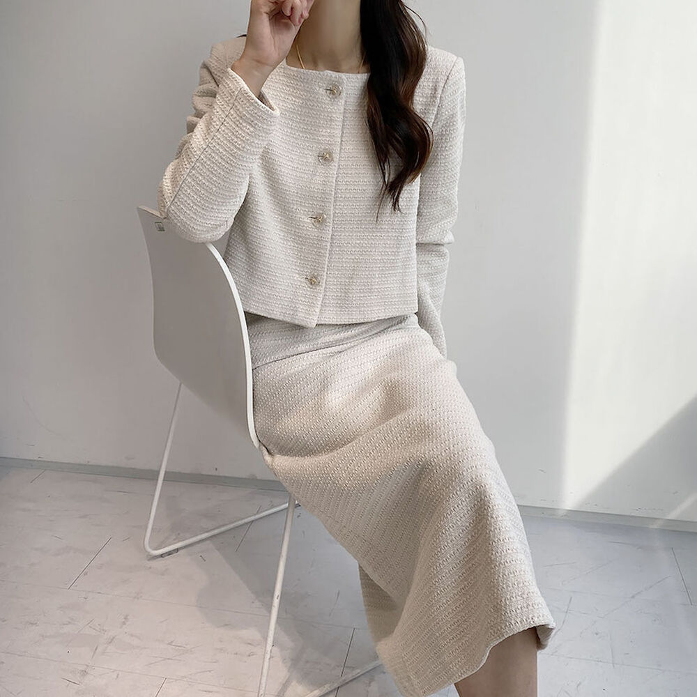 단품 세트 스퀘어넥 크롭 트위드 자켓 스커트 세트