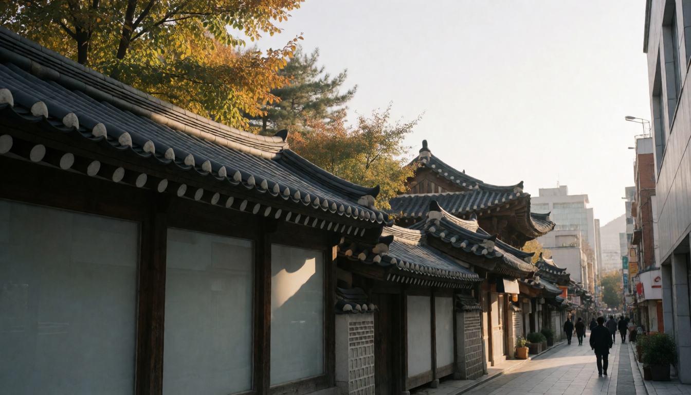 한옥 지붕과 현대적인 보행 거리가 이어지는 경주 거리