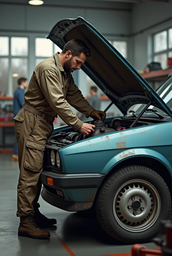 차량을 점검하는 남자 이미지