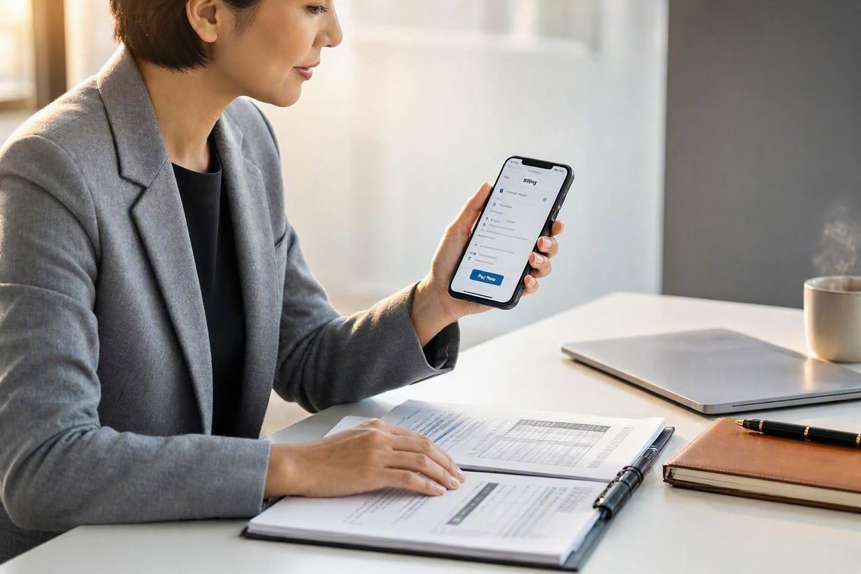 A person reviewing digital subscriptions and financial statements on a smartphone.