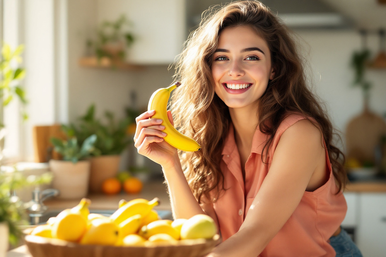 바나나를 들고 있는 여인