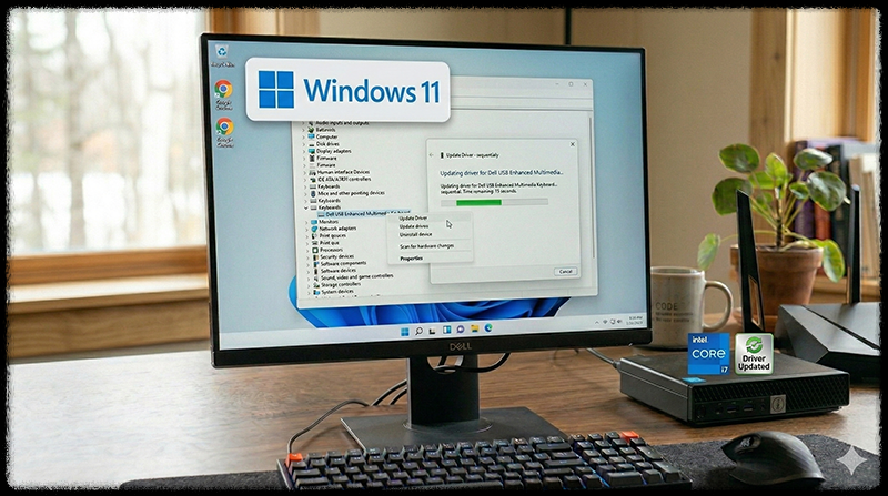 Windows 장치 관리자에서 키보드 드라이버를 업데이트하는 모습