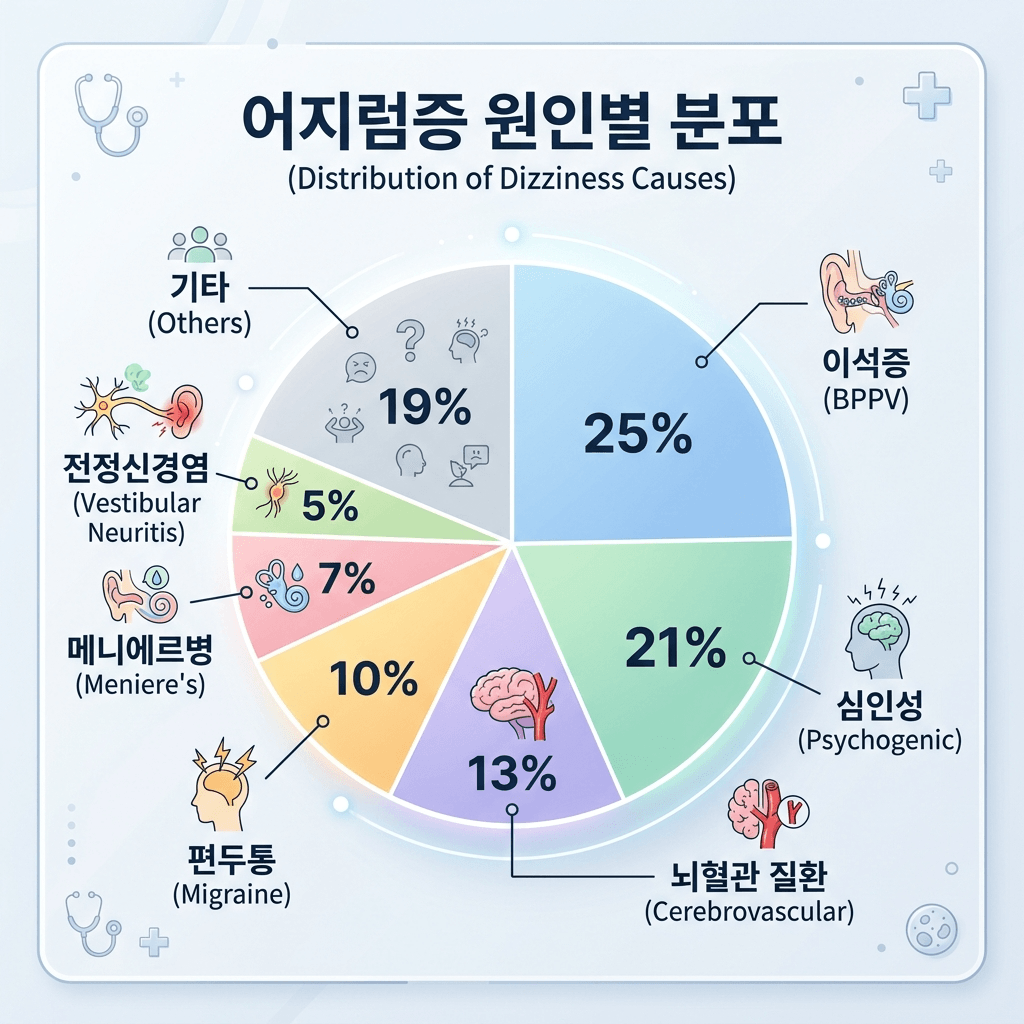어지럼증 원인별 빈도 비율 파이차트 인포그래픽
