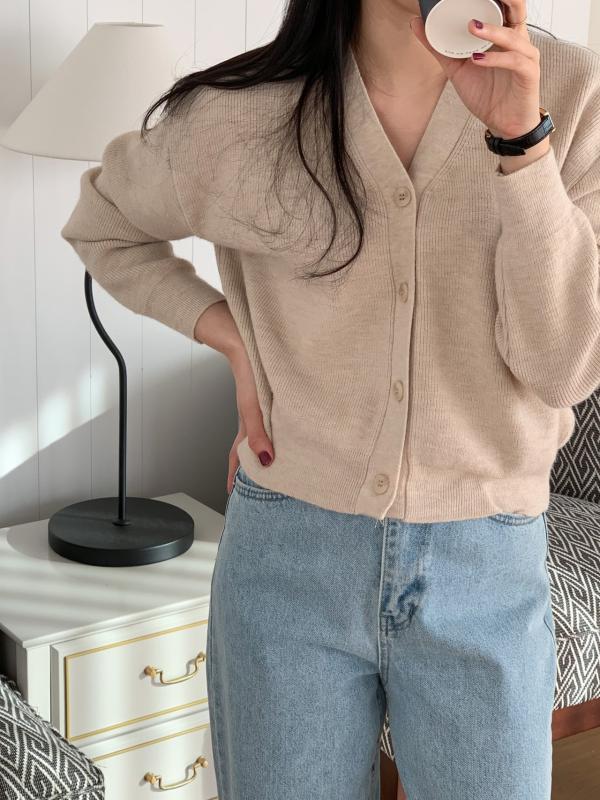 라임트리오브마인 브이넥 골지 세미 크롭 가디건