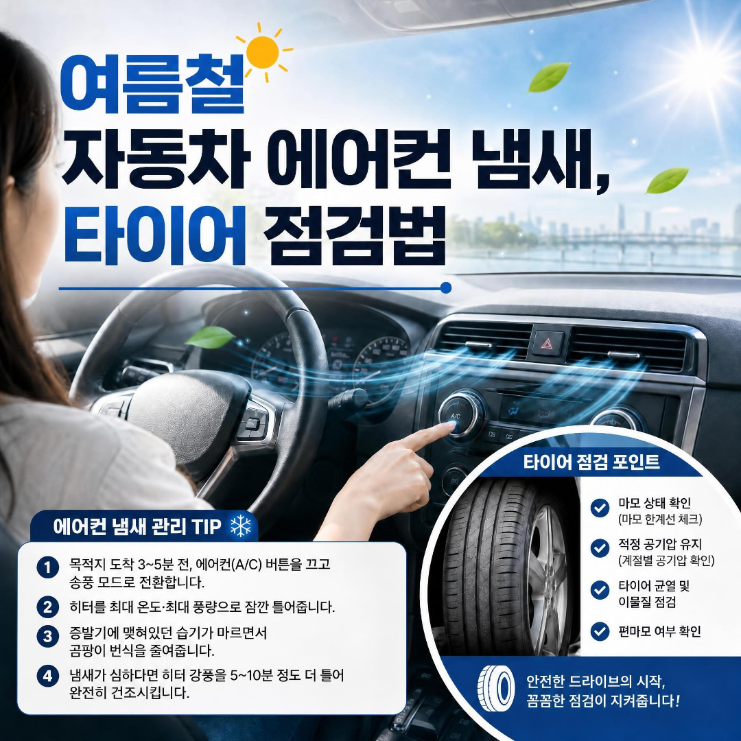 여름철 자동차 에어컨 냄새,타이어 점검법
