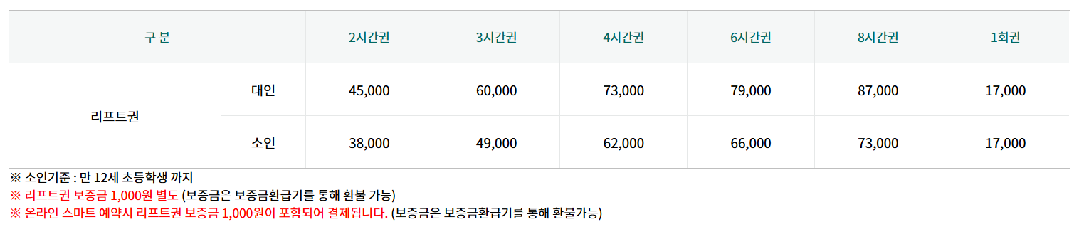 웰리힐리파크 스노우파크 리프트 이용권