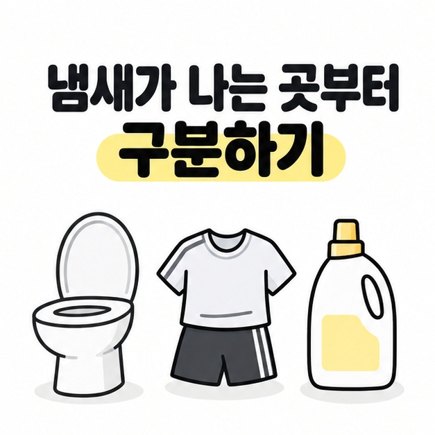 소변과 몸, 주변 환경에서 냄새가 나는 곳을 구분하는 그림
