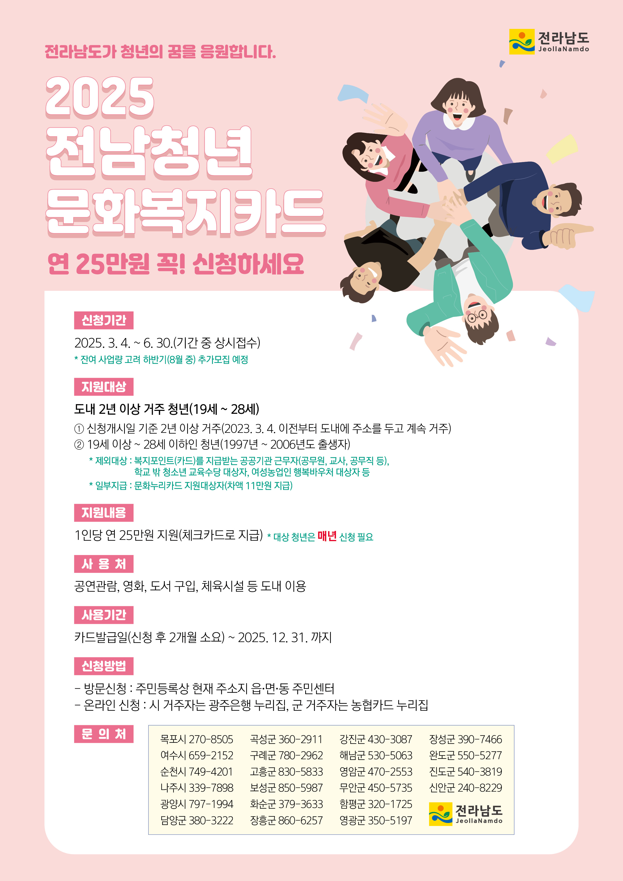 전남청년문화복지카드지원 알림 포스터