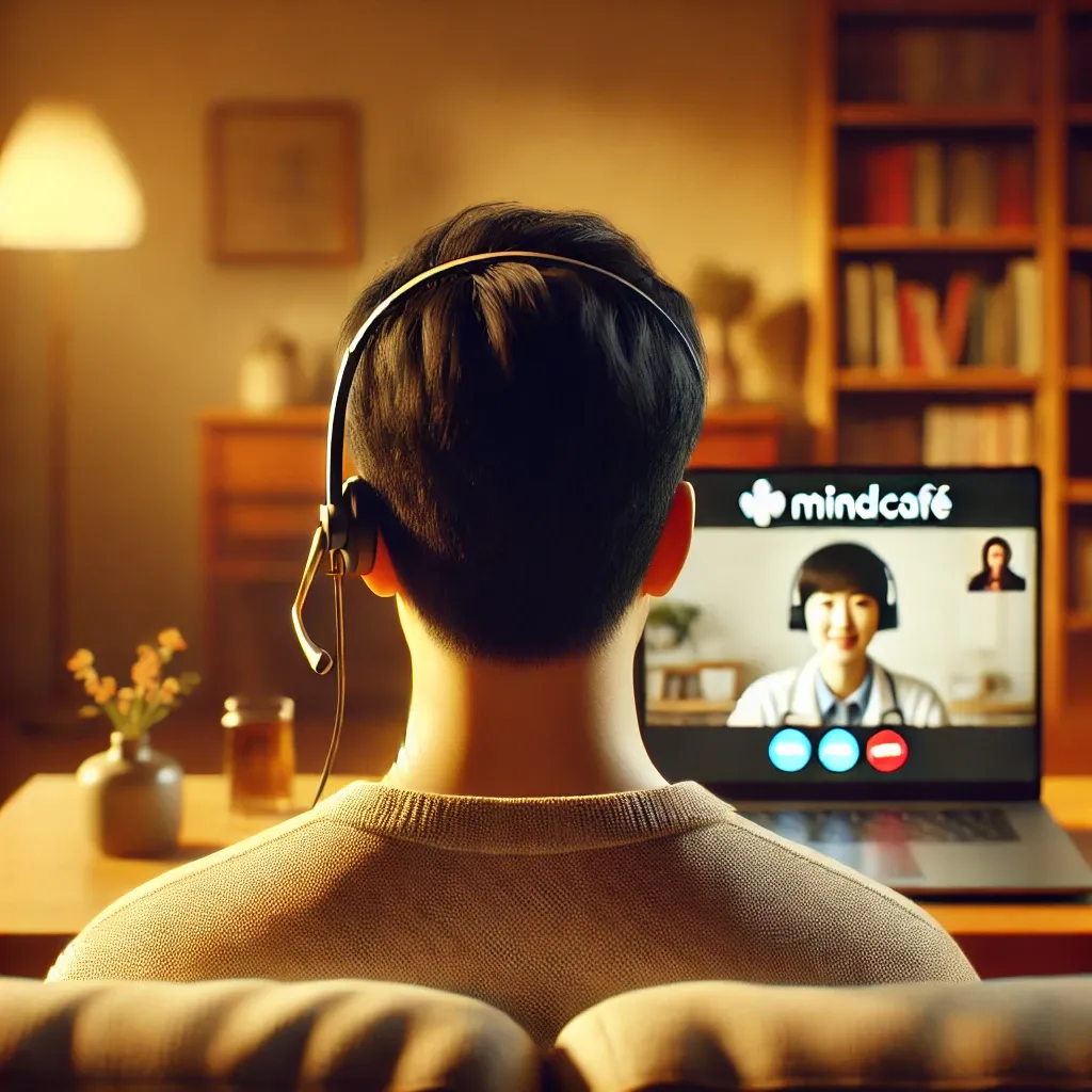 마인드카페로 화상 상담 중인 남성