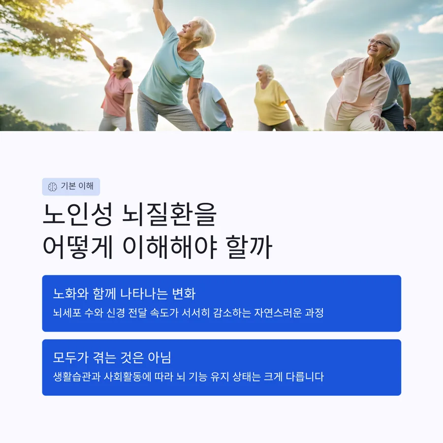 노인성 뇌질환을 생활 변화 관점에서 이해하는 이미지